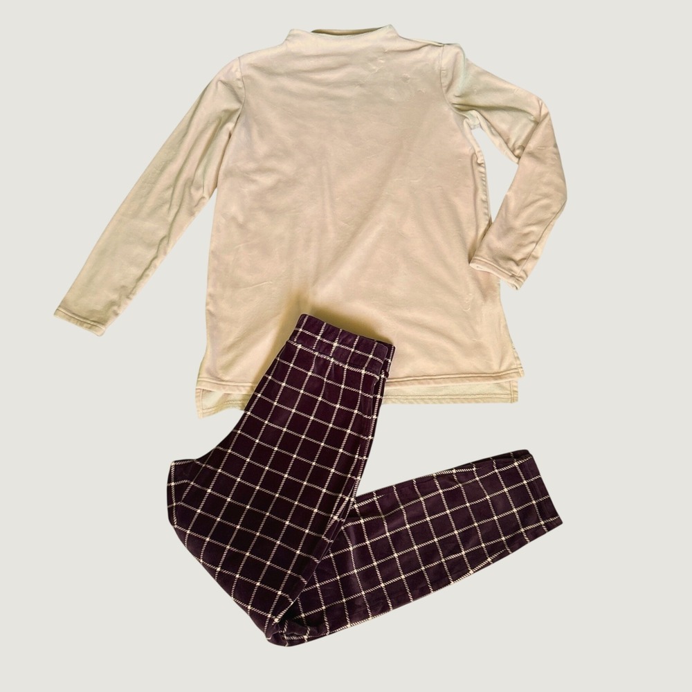 Lands' End Mock Neck Velour Pajama Set, Size Small (6-8), Pink & Plum, Comfycore